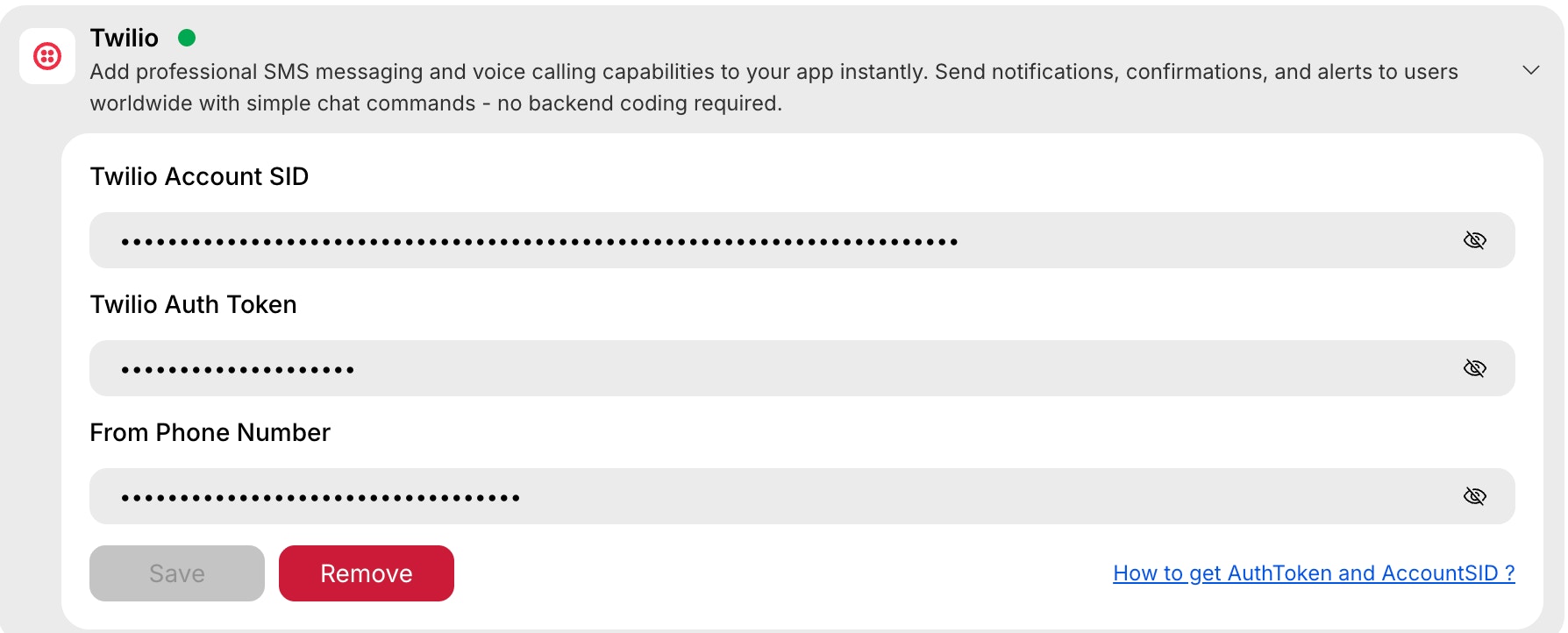 Remove Twilio credentials