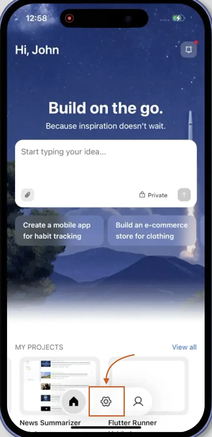 Settings icon in the footer navigation bar