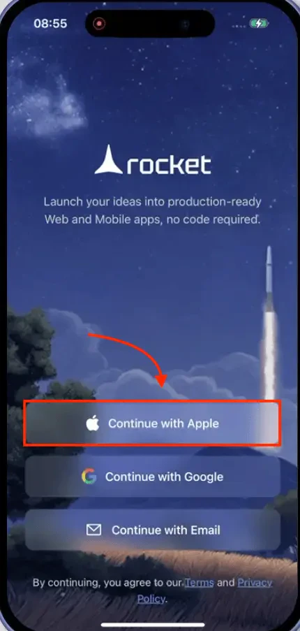 Apple option selection for mobile sign-up on iOS.