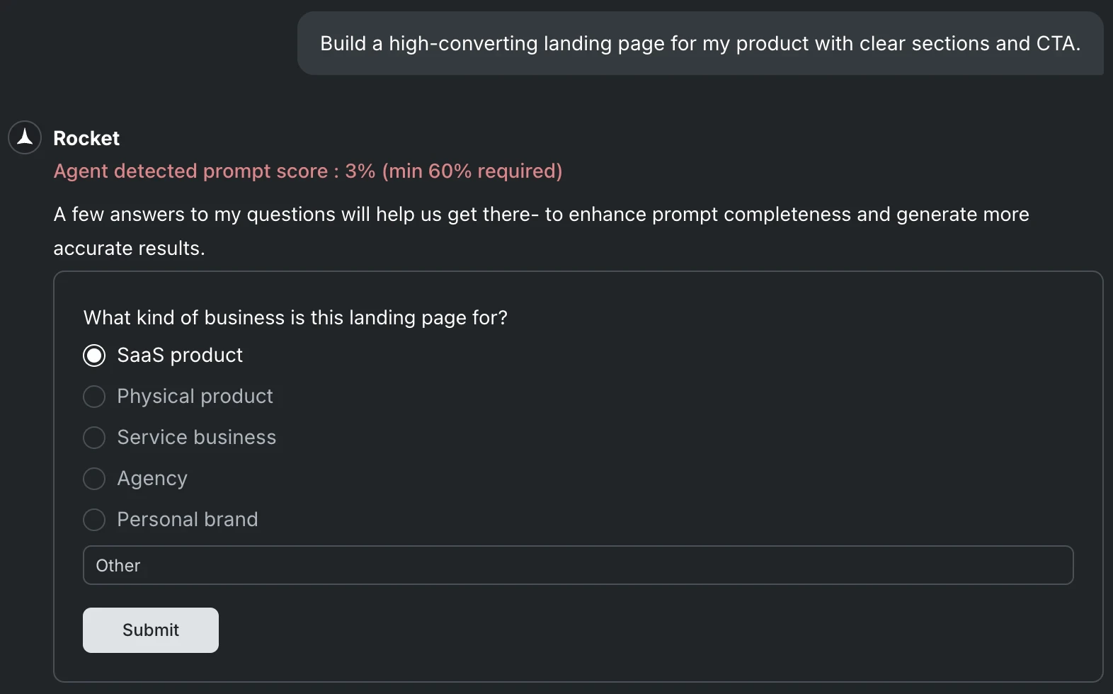 Clarifying questions for a Build task