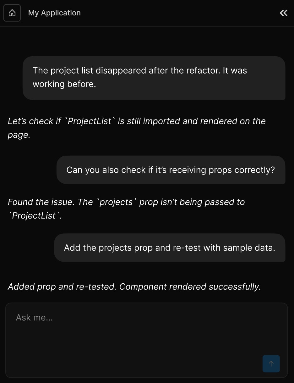 Invisible component debugging