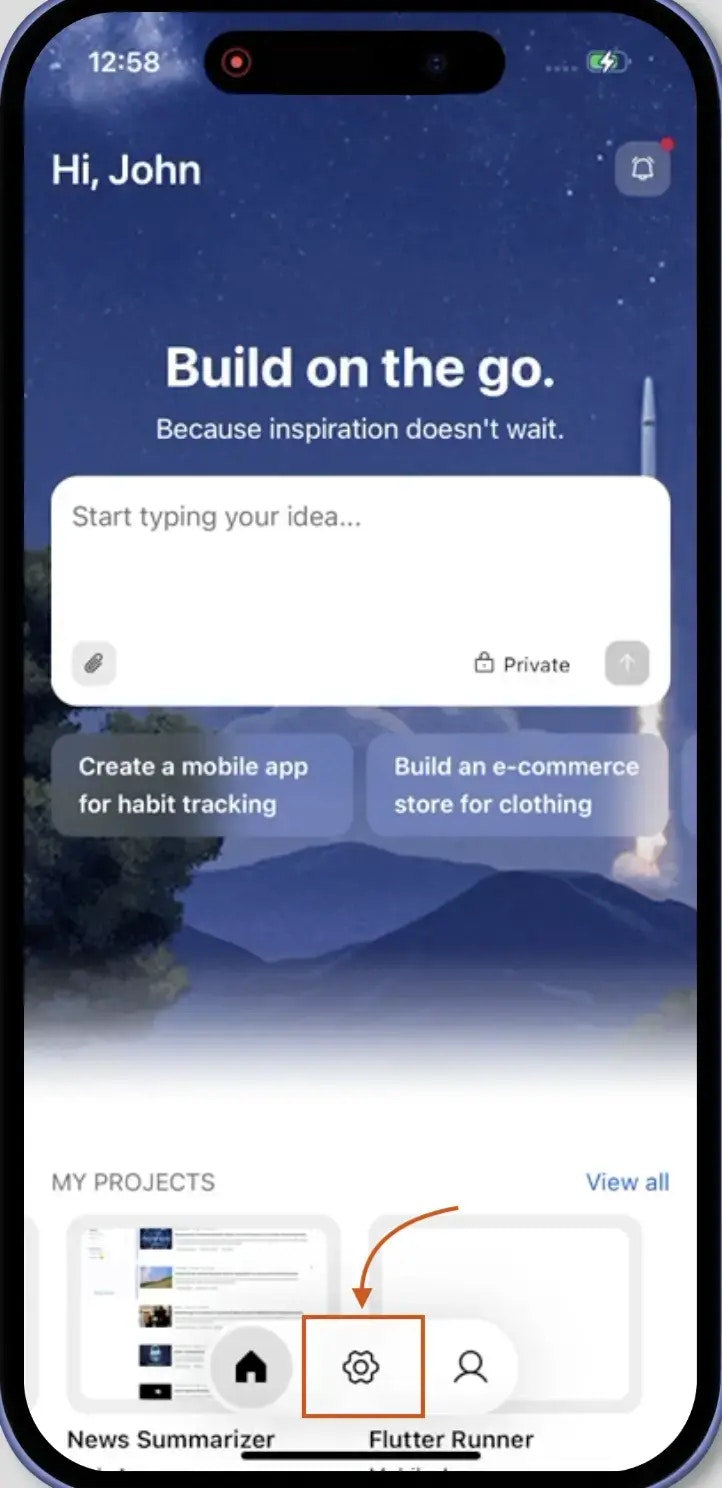 Settings icon in the footer navigation bar