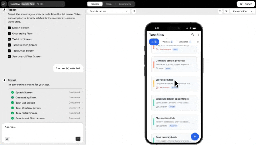 Device model dropdown in preview, showing different phone options like iPhone and Pixel.