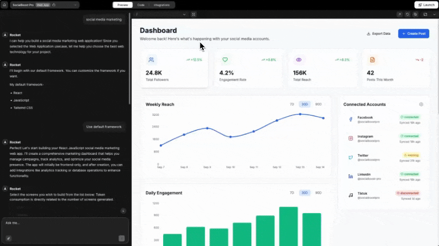 Fullscreen mode of Rocket web preview.