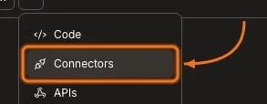 Overflow menu with Connectors highlighted.