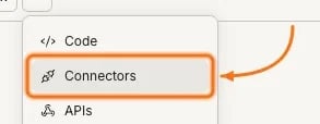 Overflow menu with Connectors highlighted.