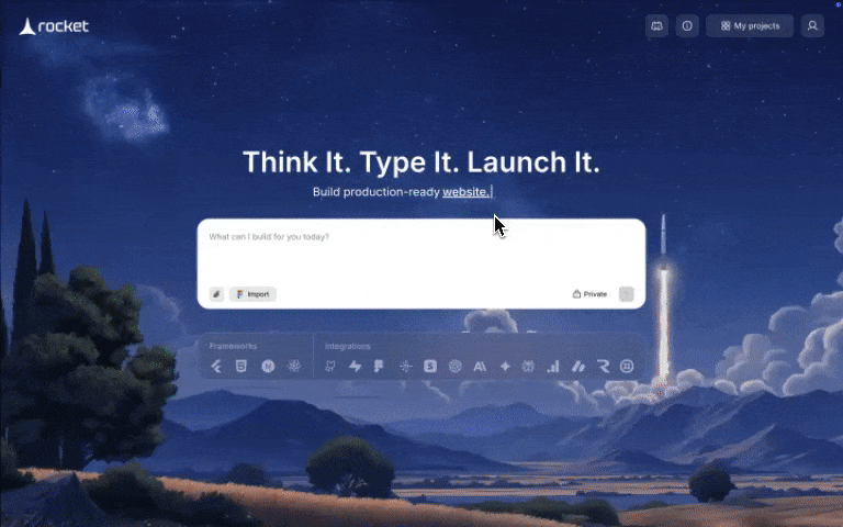 My Projects button on the Rocket homepage, which scrolls to your saved projects.