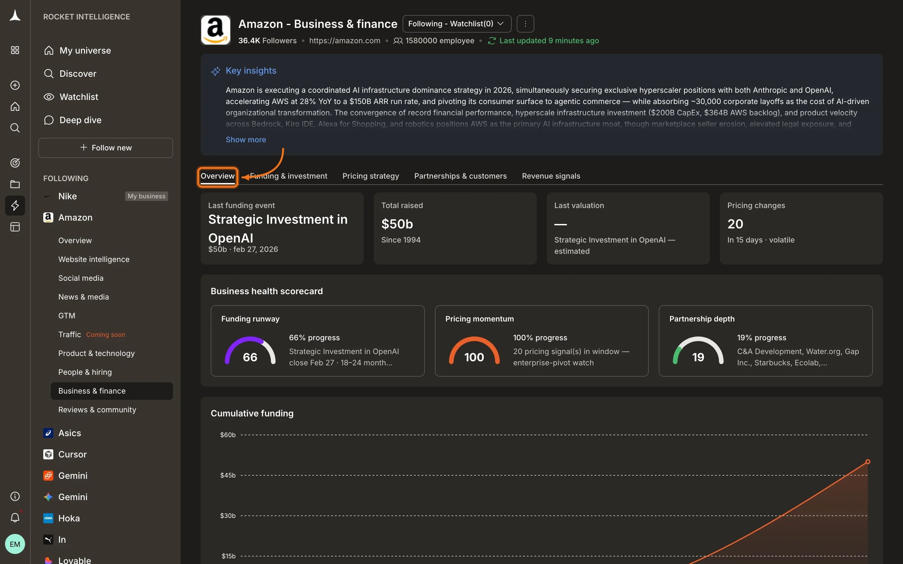 Business & Finance Overview tab with commercial activity summary