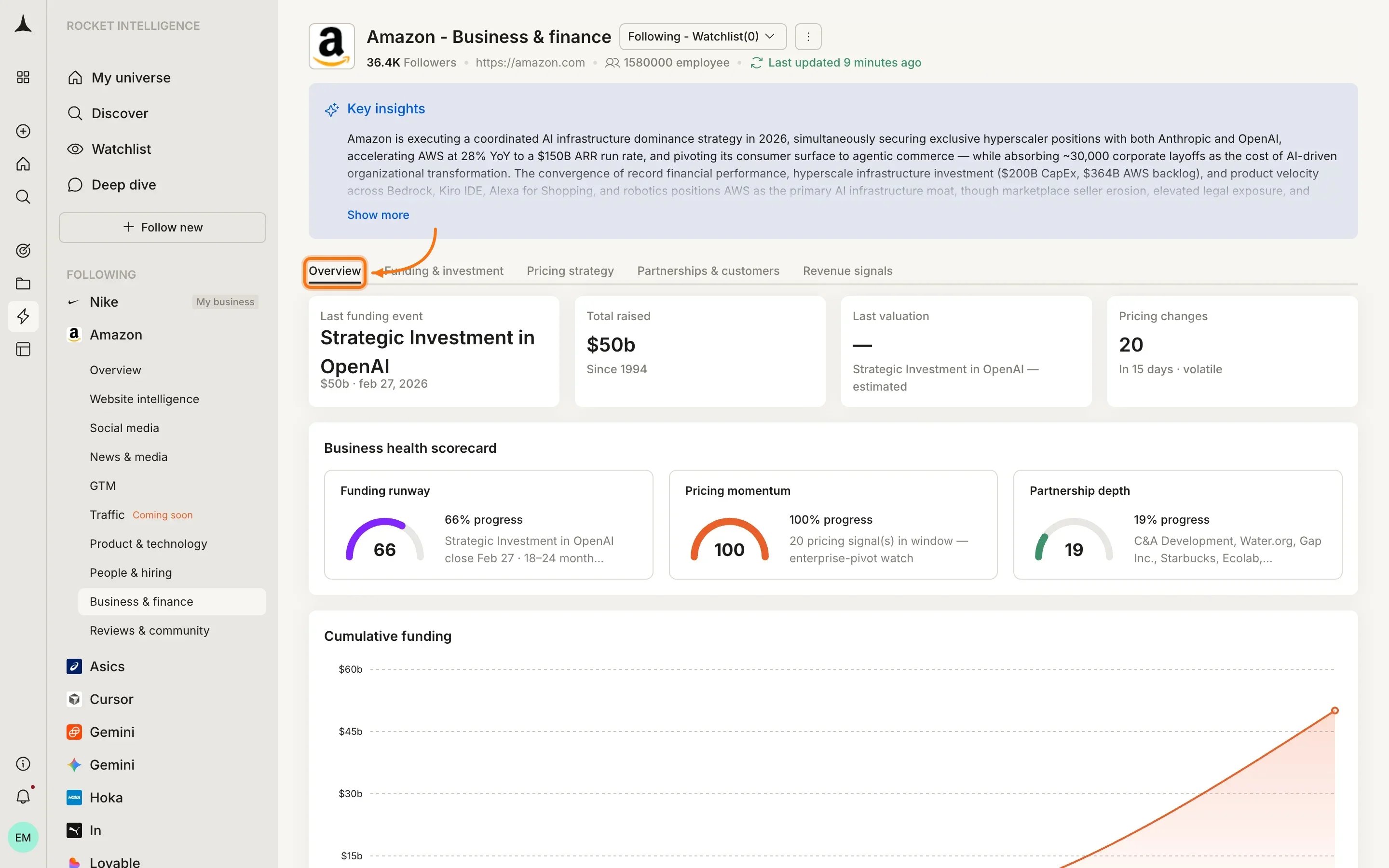 Business & Finance Overview tab with commercial activity summary