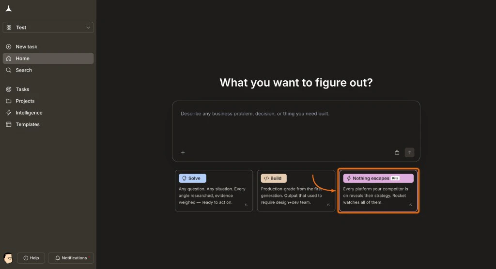 Home screen with the Intelligence card highlighted