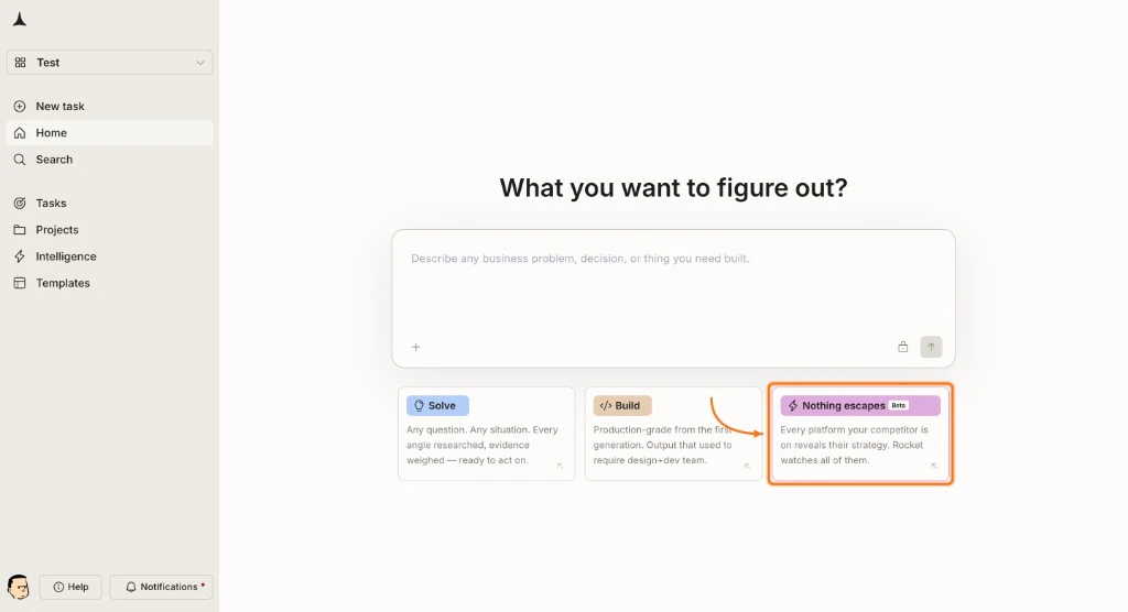 Home screen with the Intelligence card highlighted