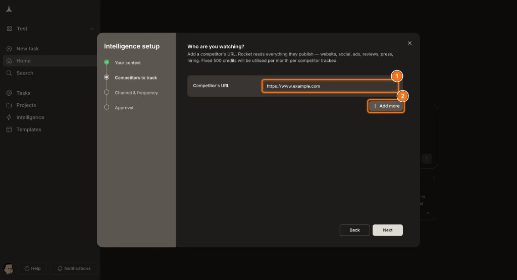 Competitors to track step with URL input and Add more button