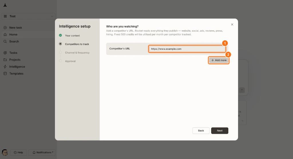 Competitors to track step with URL input and Add more button