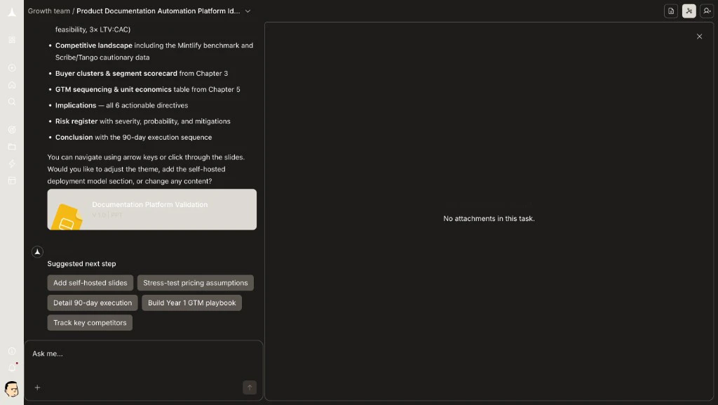 Attachments panel open on the right side showing no attachments