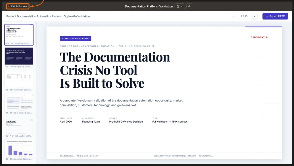 Report in full-screen view with the Exit full screen button highlighted
