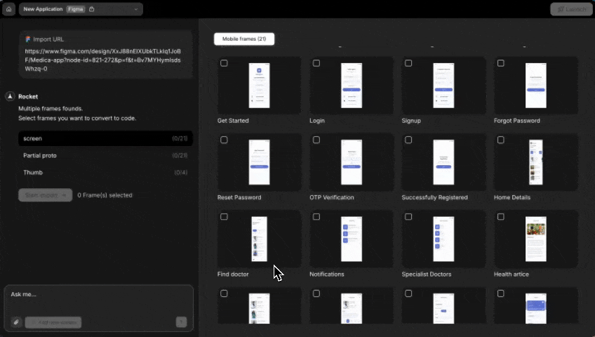 Screen selection interface