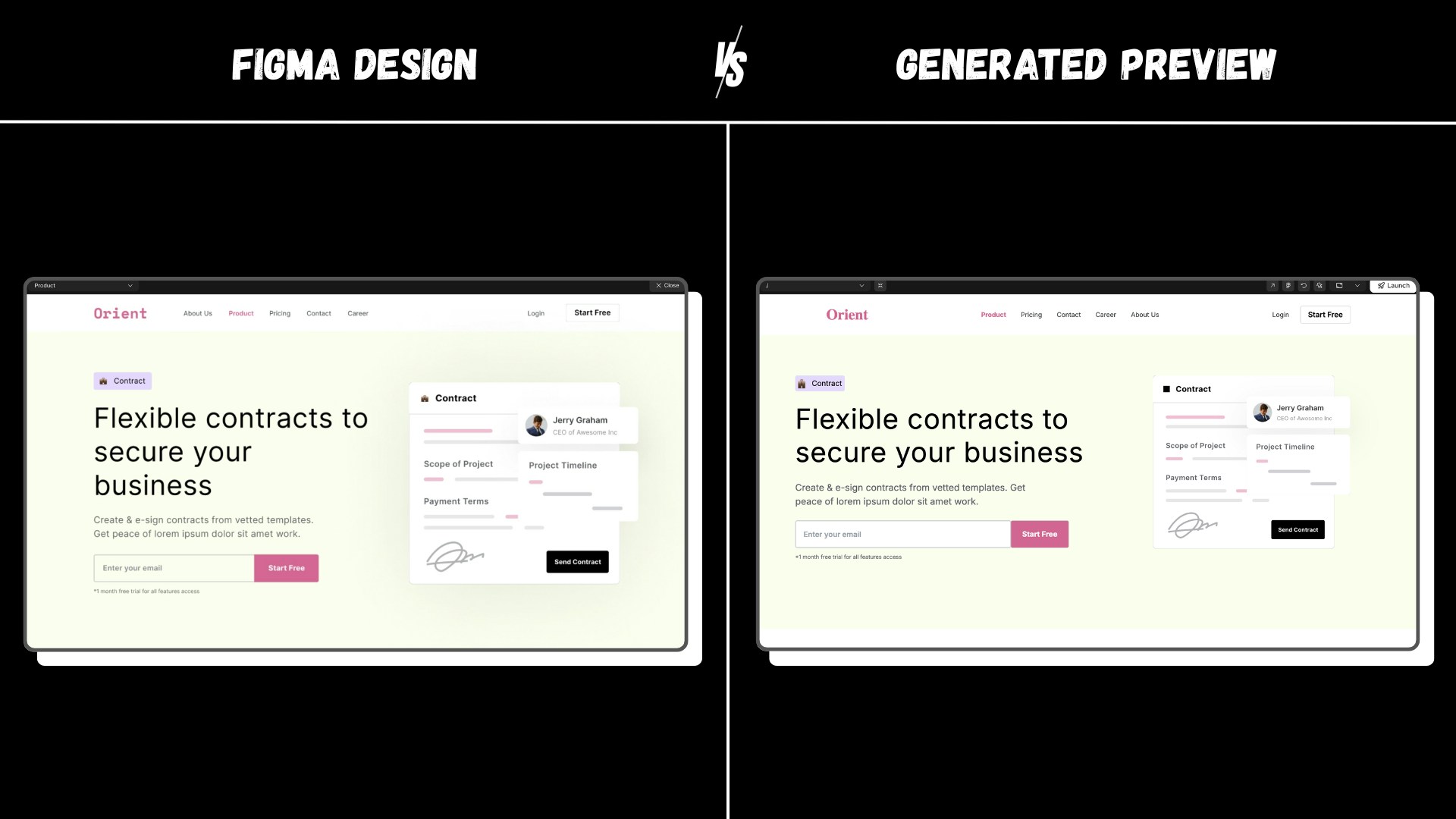 Side-by-side Rocket preview and Figma design
