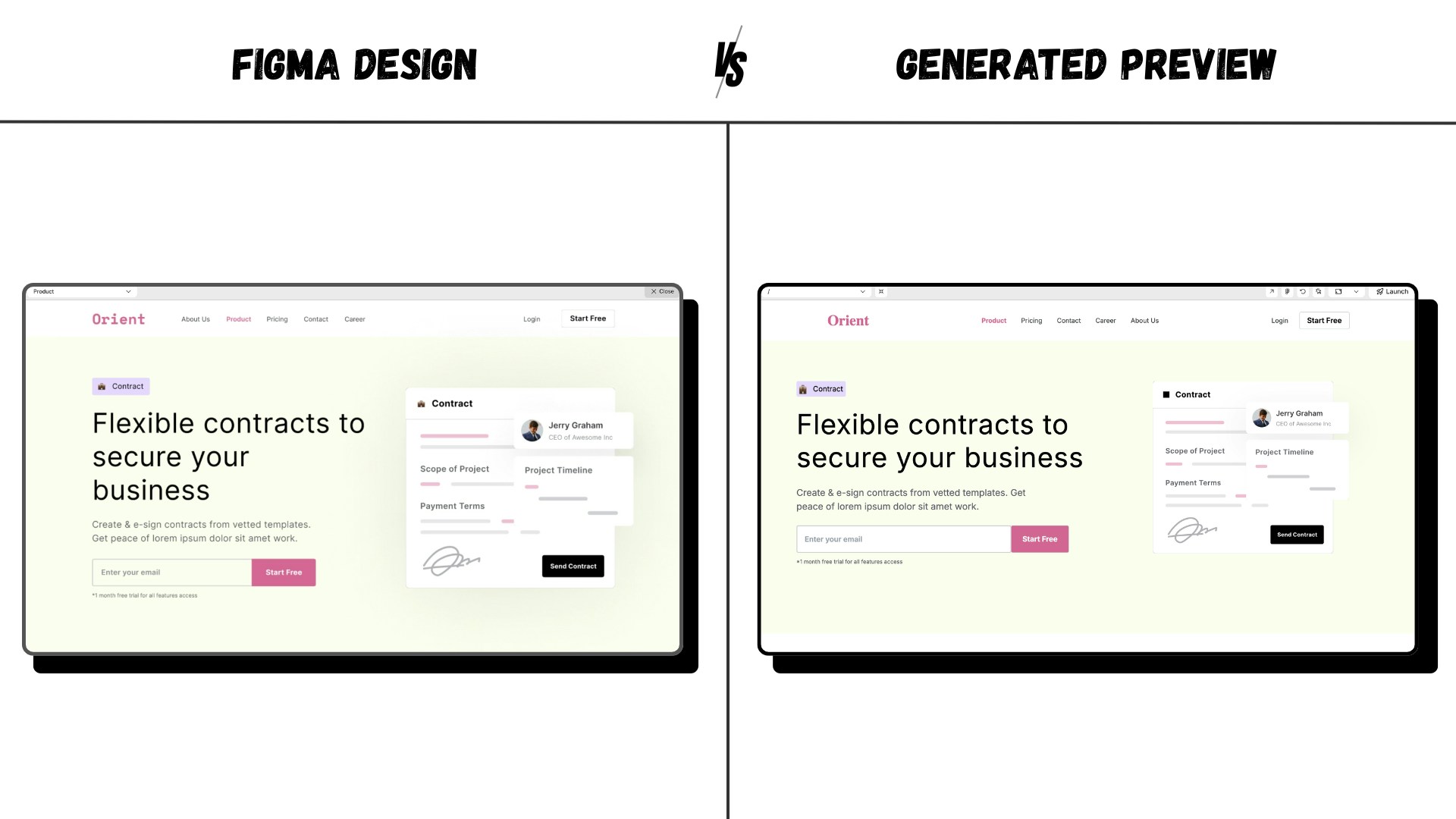 Side-by-side Rocket preview and Figma design