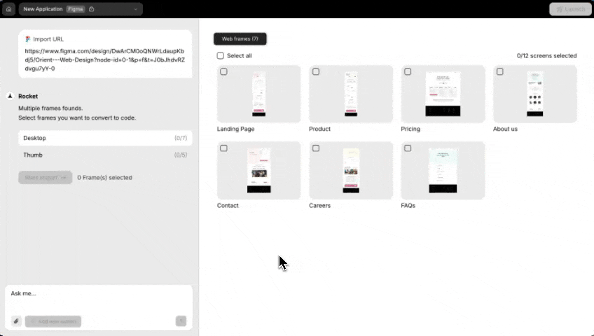 Screen selection interface
