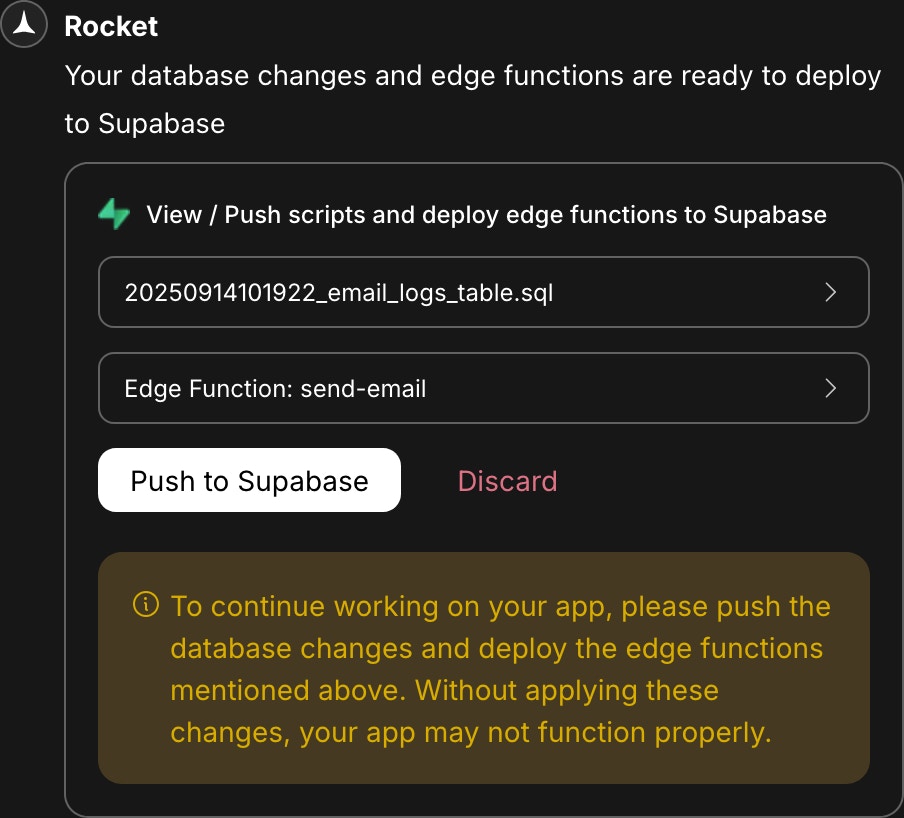 Edge Function deployment popup with code preview, secret fields, and deploy button.