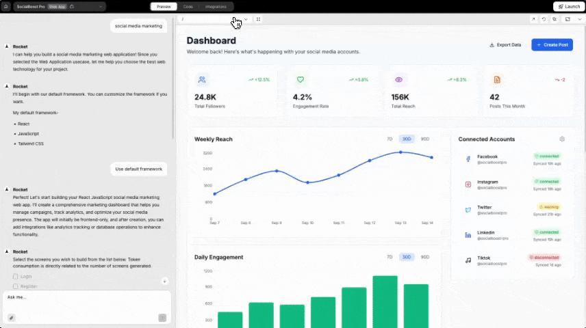 Fullscreen mode of Rocket web preview.