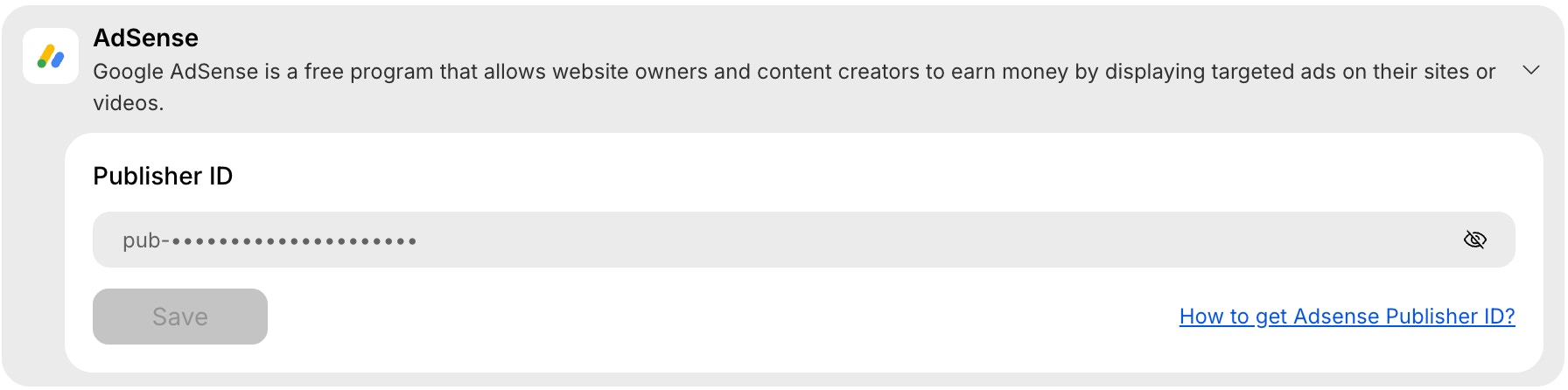 AdSense integration card