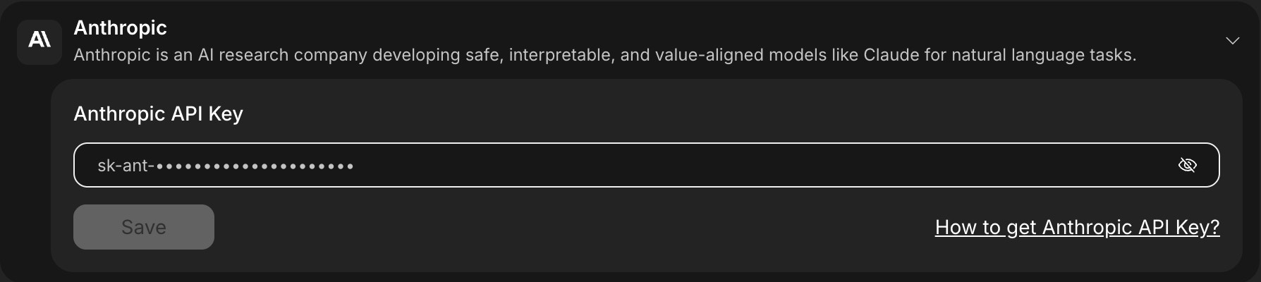 Anthropic integration card