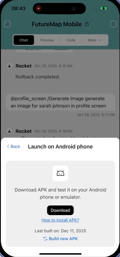 Progress indicator during Android app build showing Building status on mobile.
