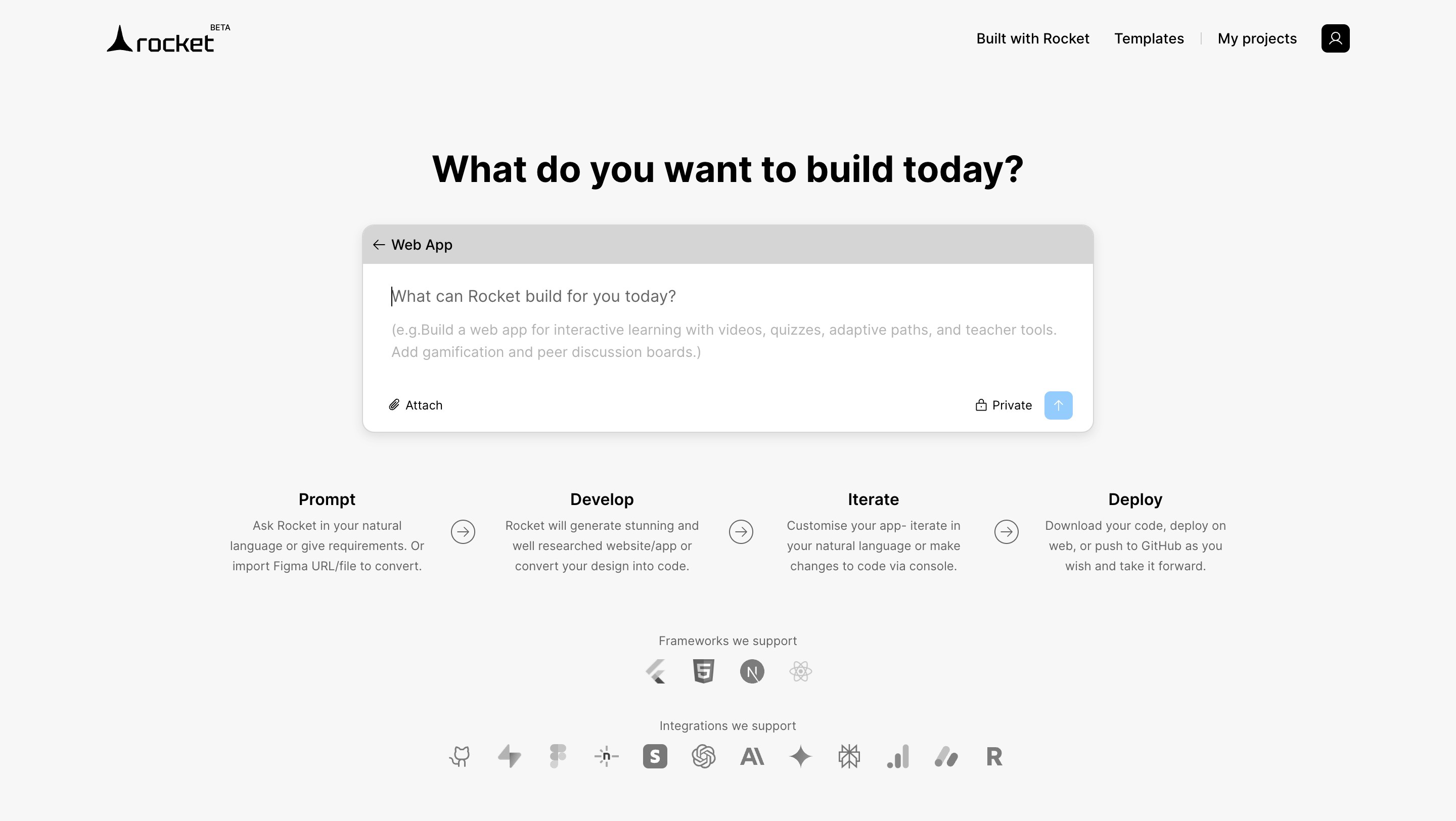 UI showing Web app selected