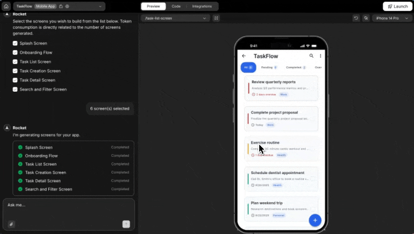 Device model dropdown in preview, showing different phone options like iPhone and Pixel.