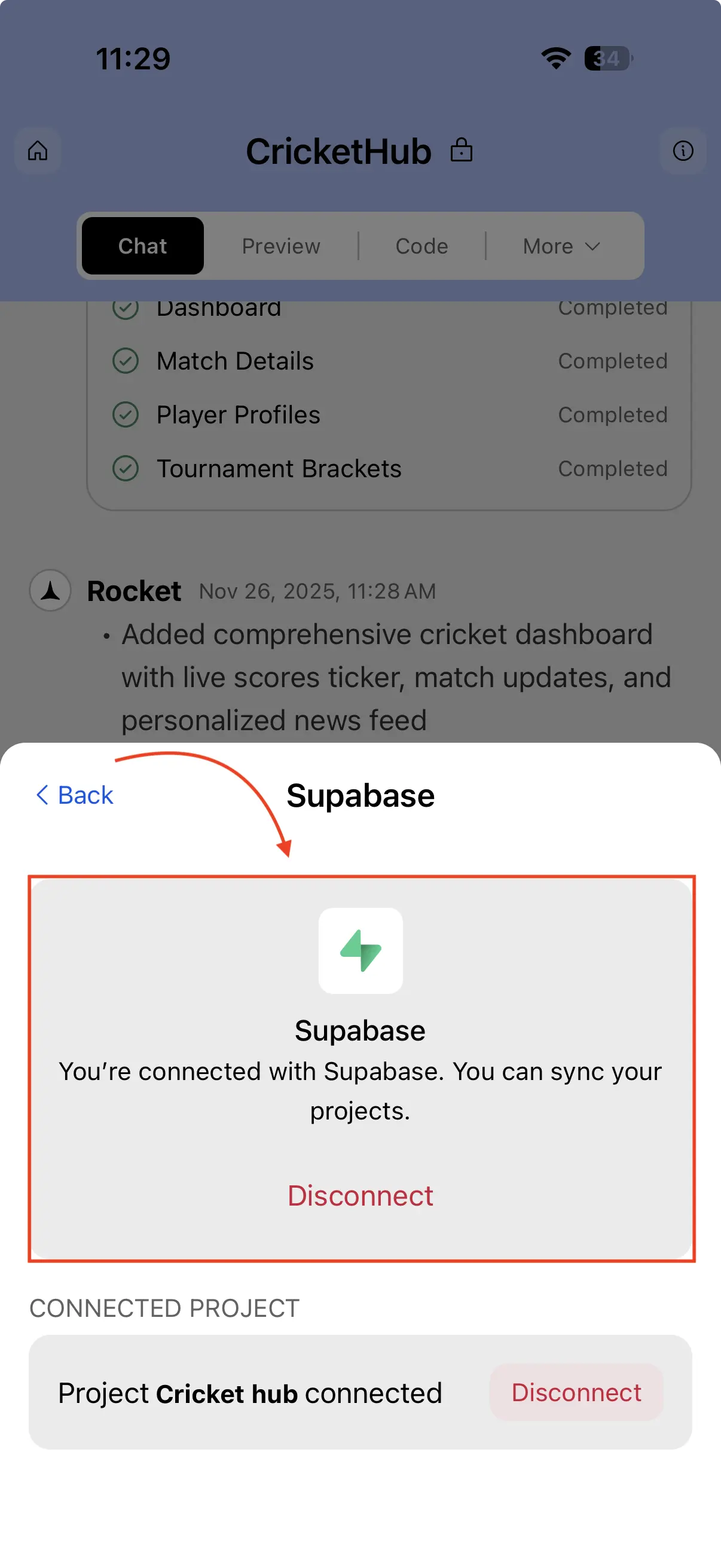 Disconnect via project settings