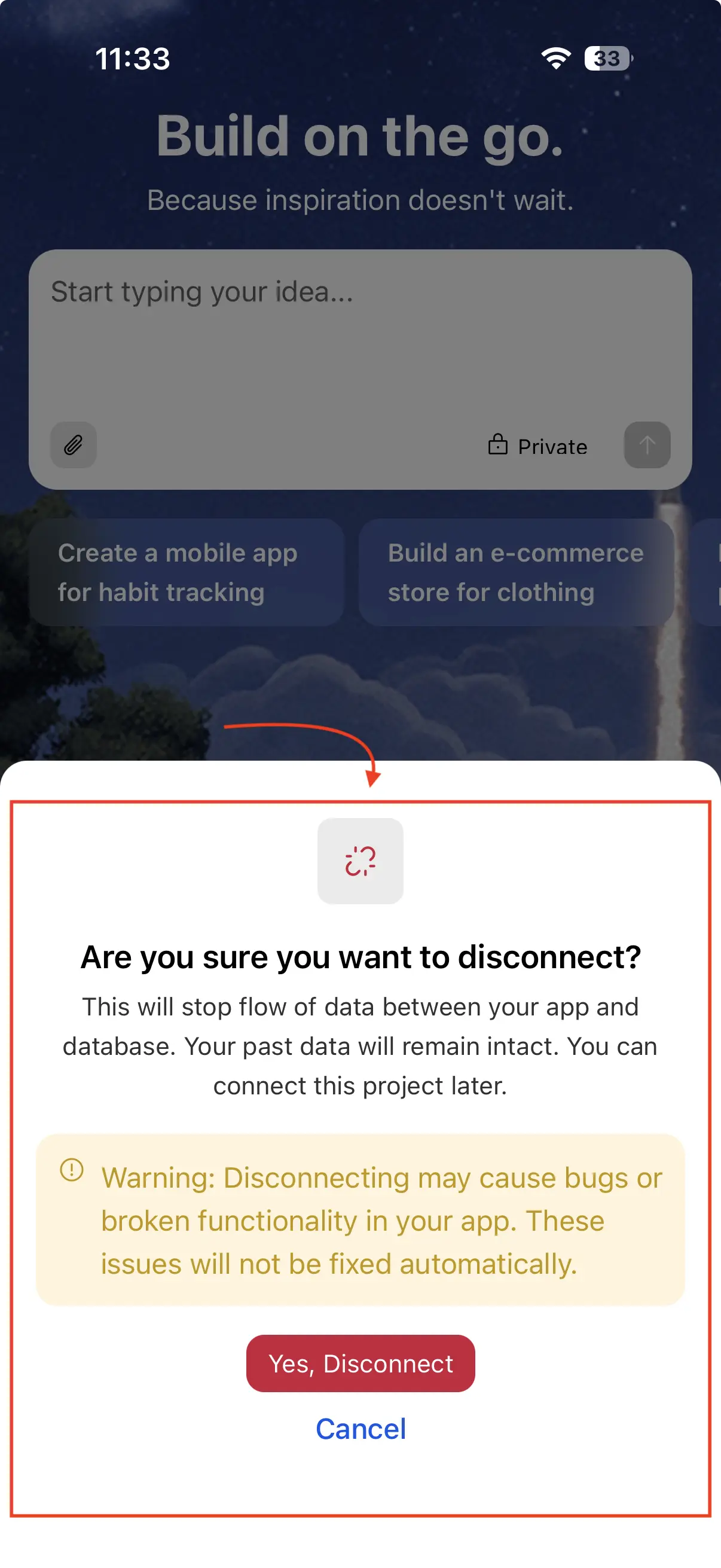 Supabase disconnect popup