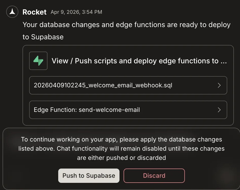 Supabase dashboard showing Edge Function details and status.