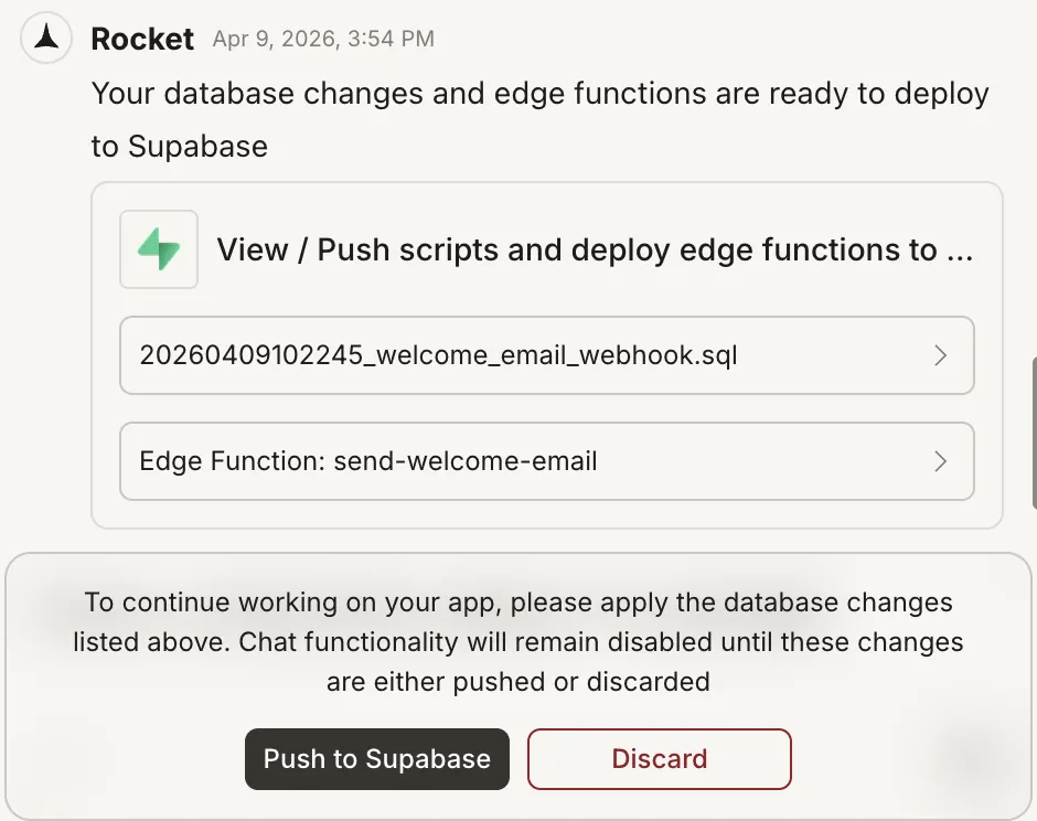 Supabase dashboard showing Edge Function details and status.