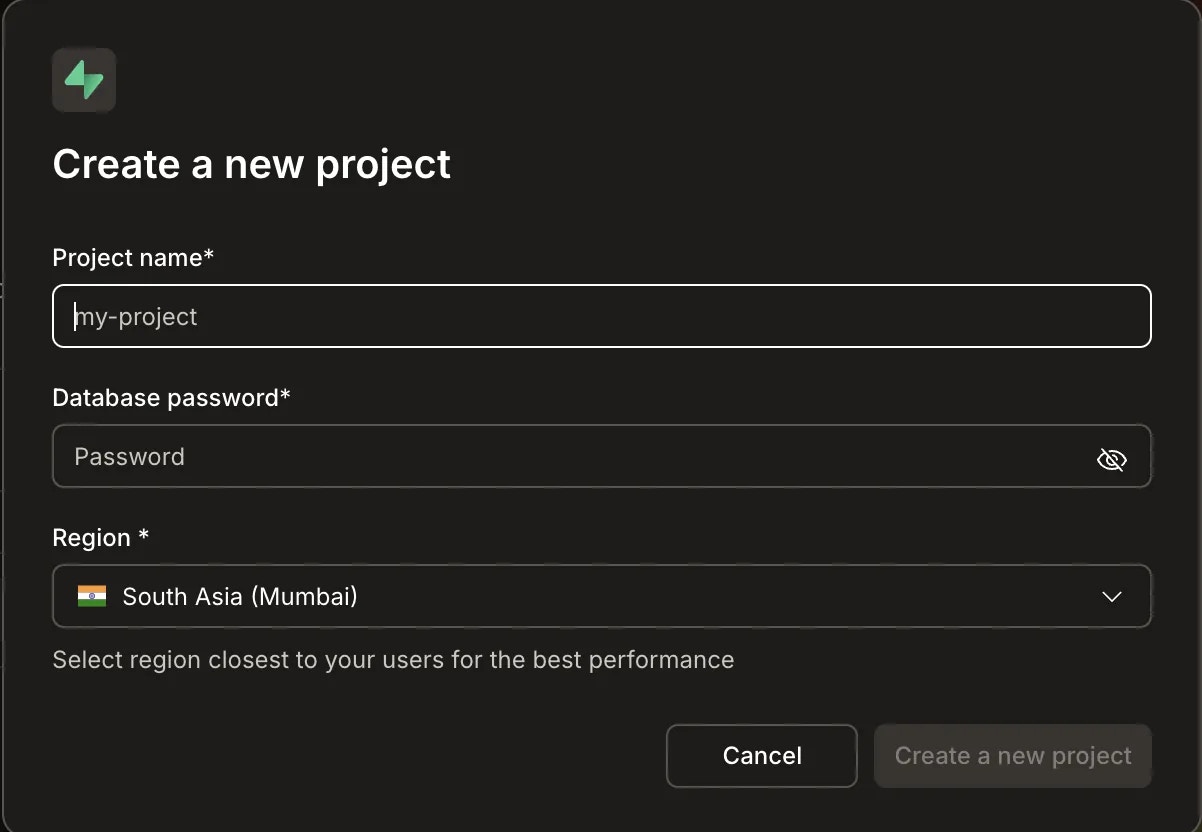 Create Supabase project.