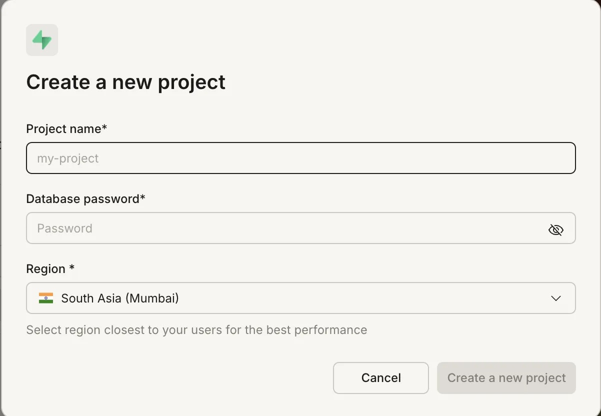 Create Supabase project.