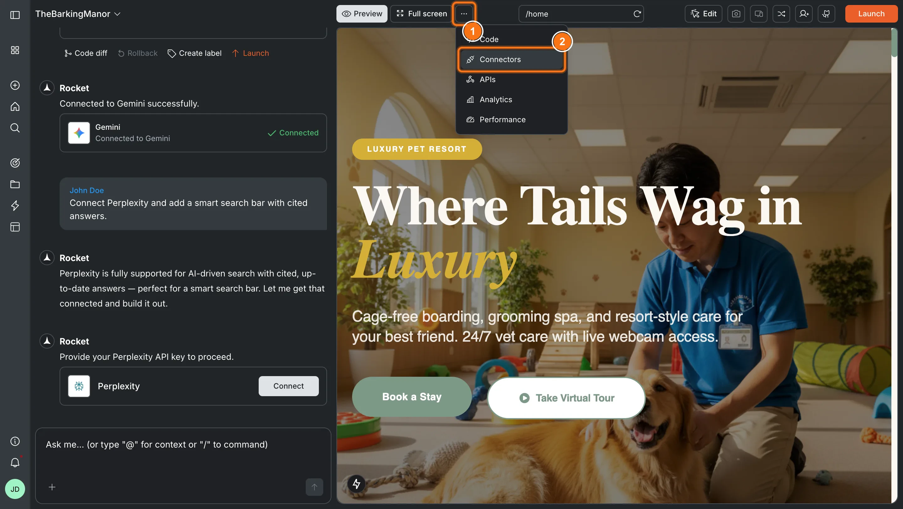 Connectors panel showing the Supabase card.