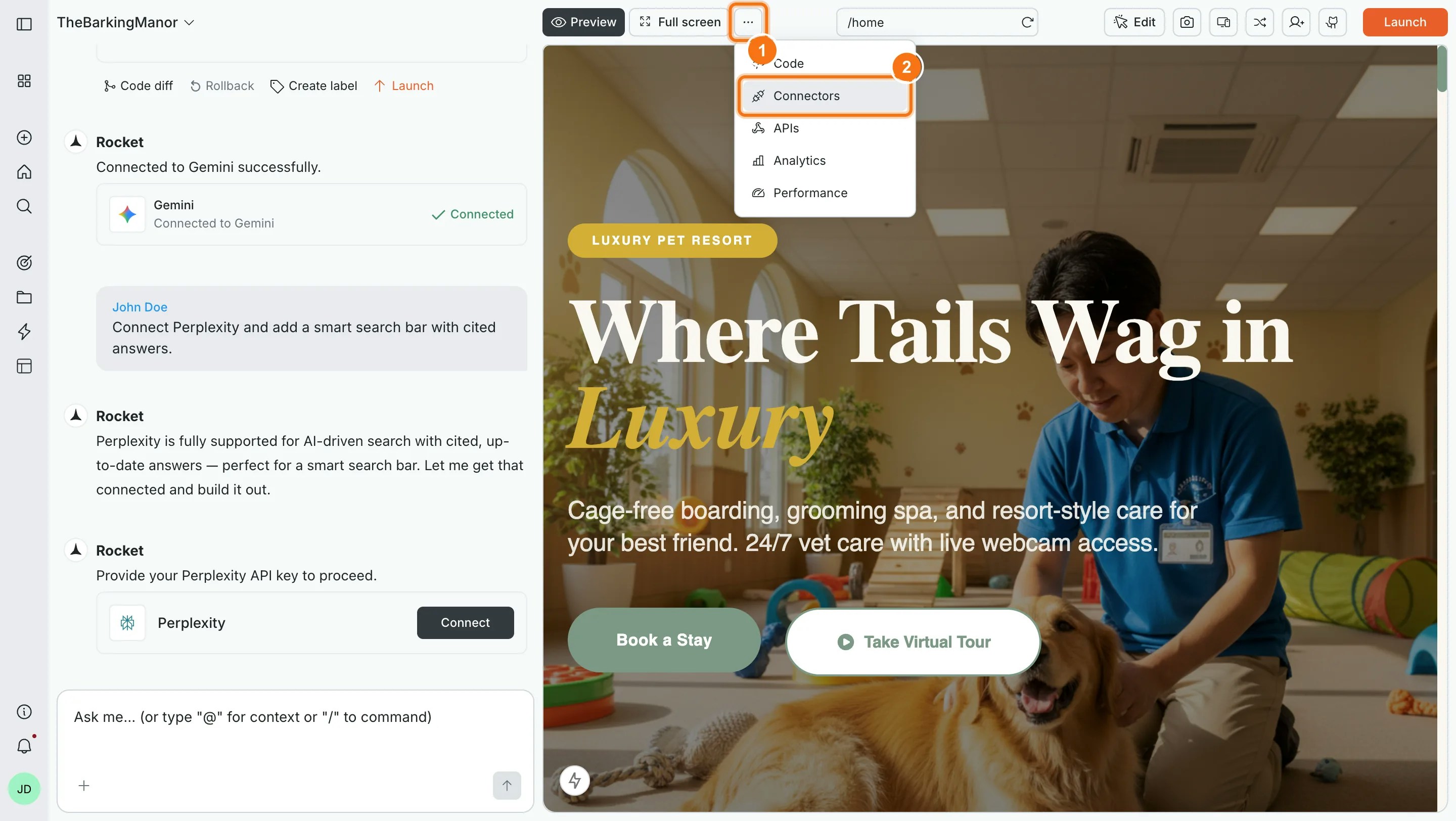 Connectors panel showing the Supabase card.