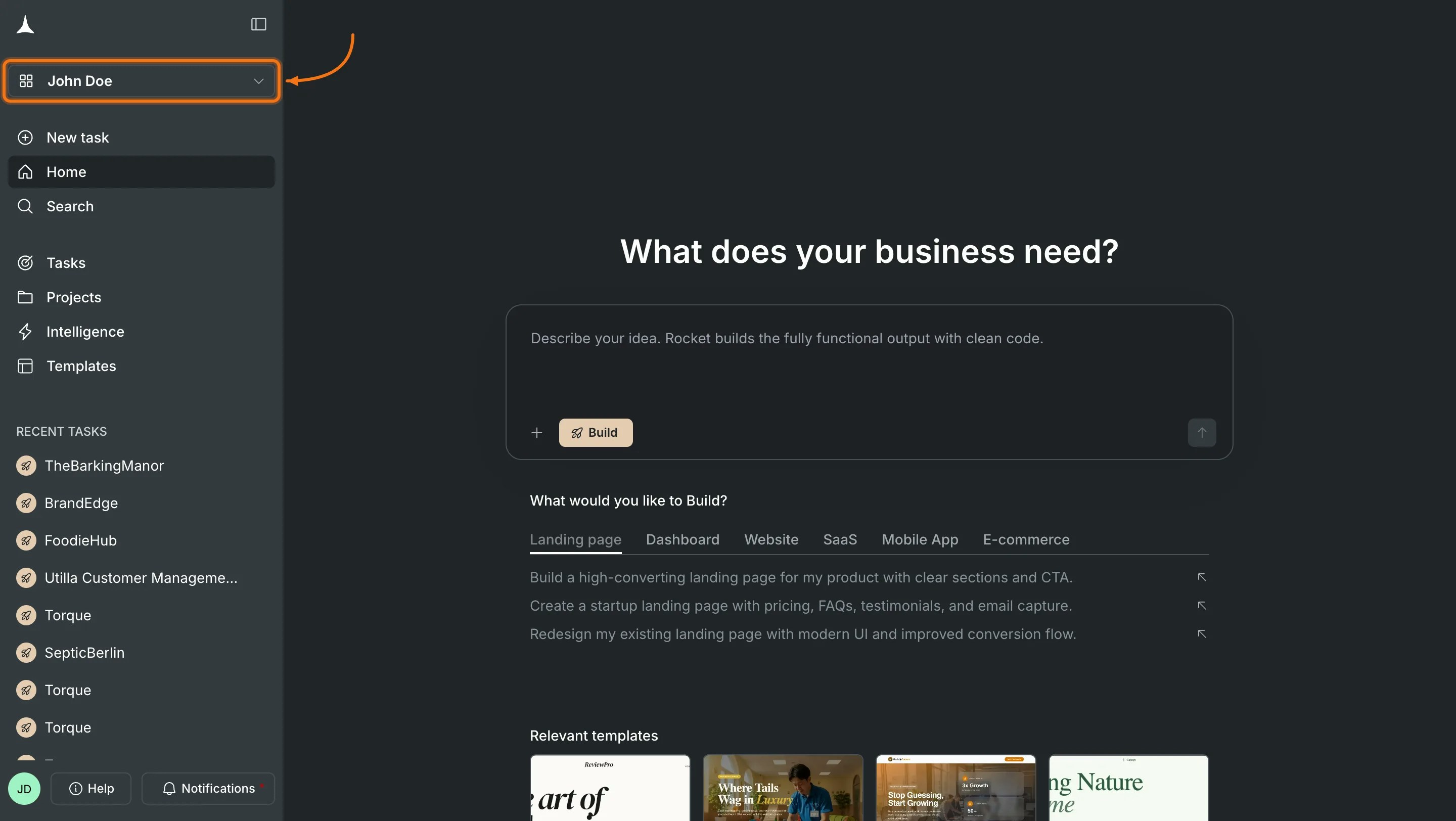 Profile menu with Settings option highlighted.
