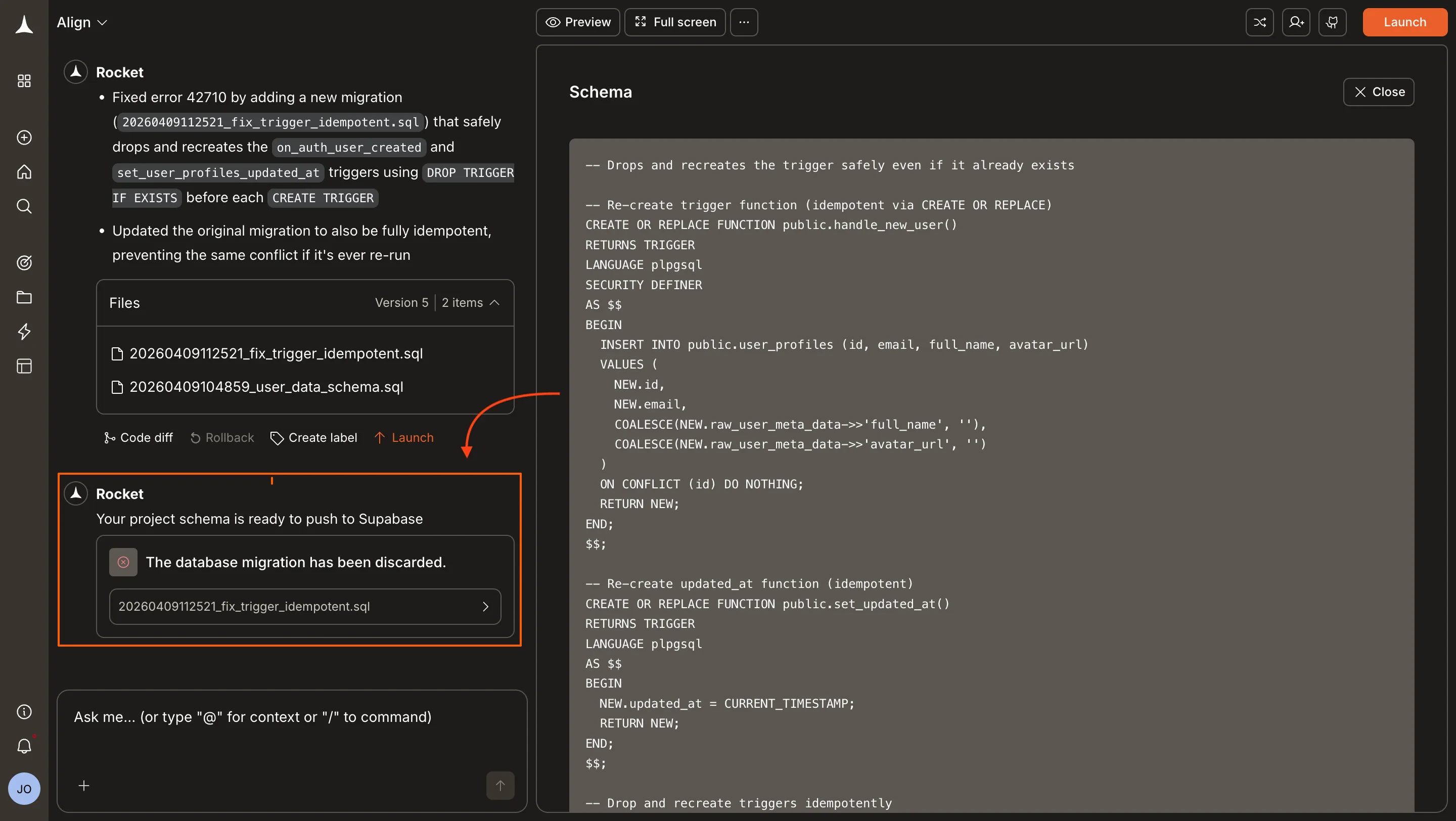 Preview popup of a discarded script with copy option.