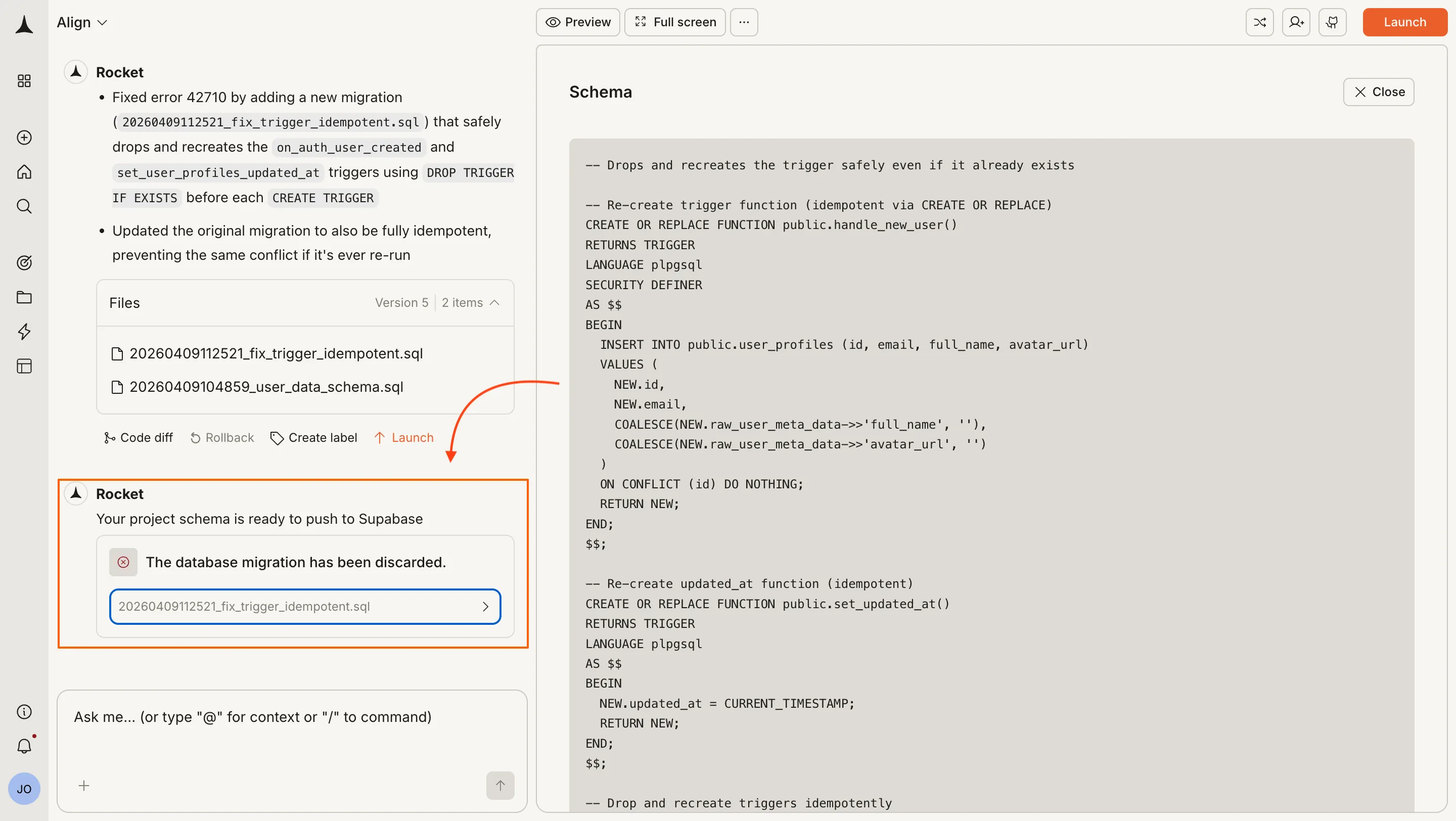 Preview popup of a discarded script with copy option.