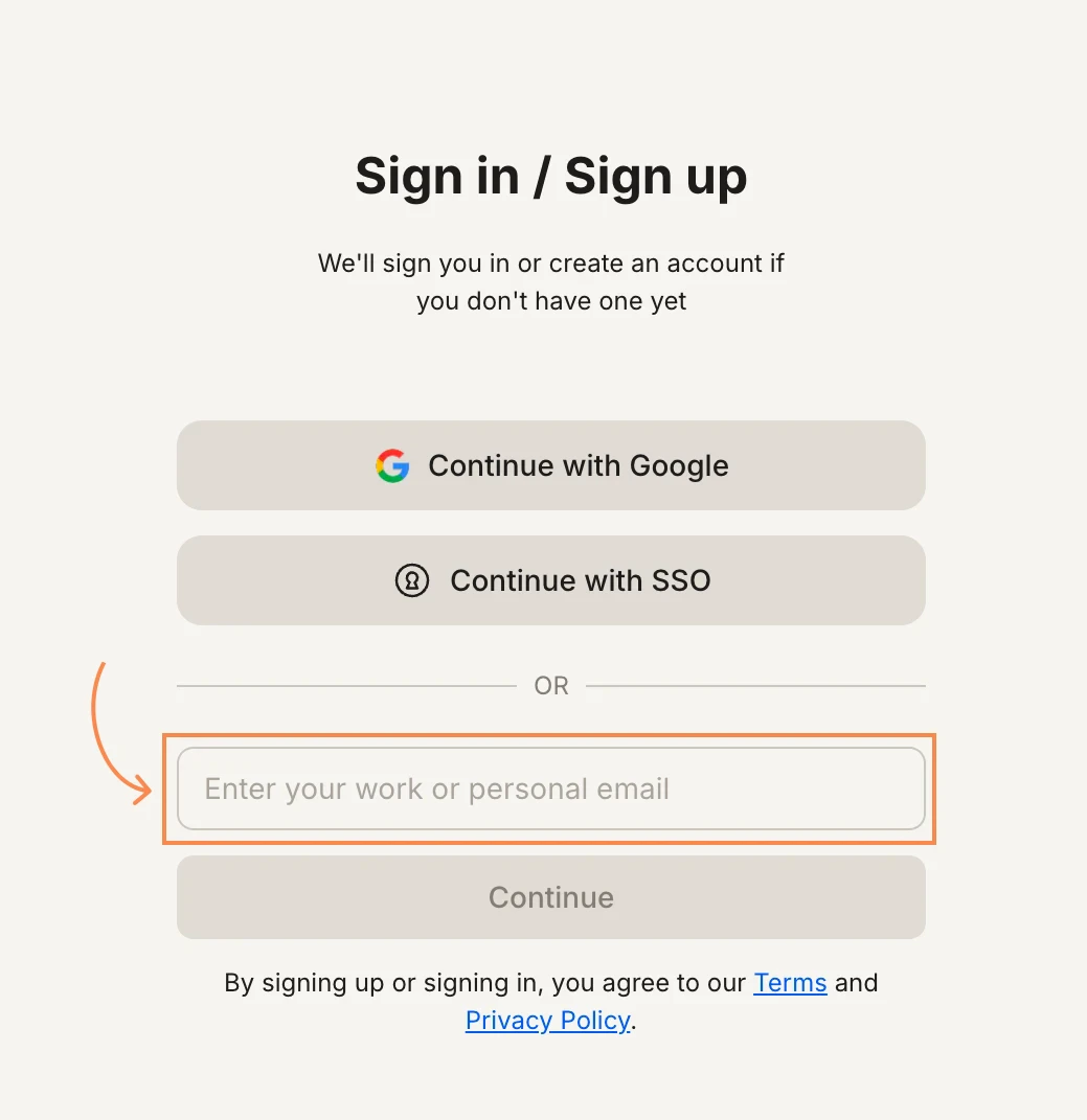 Sign in popup with the email input field highlighted.
