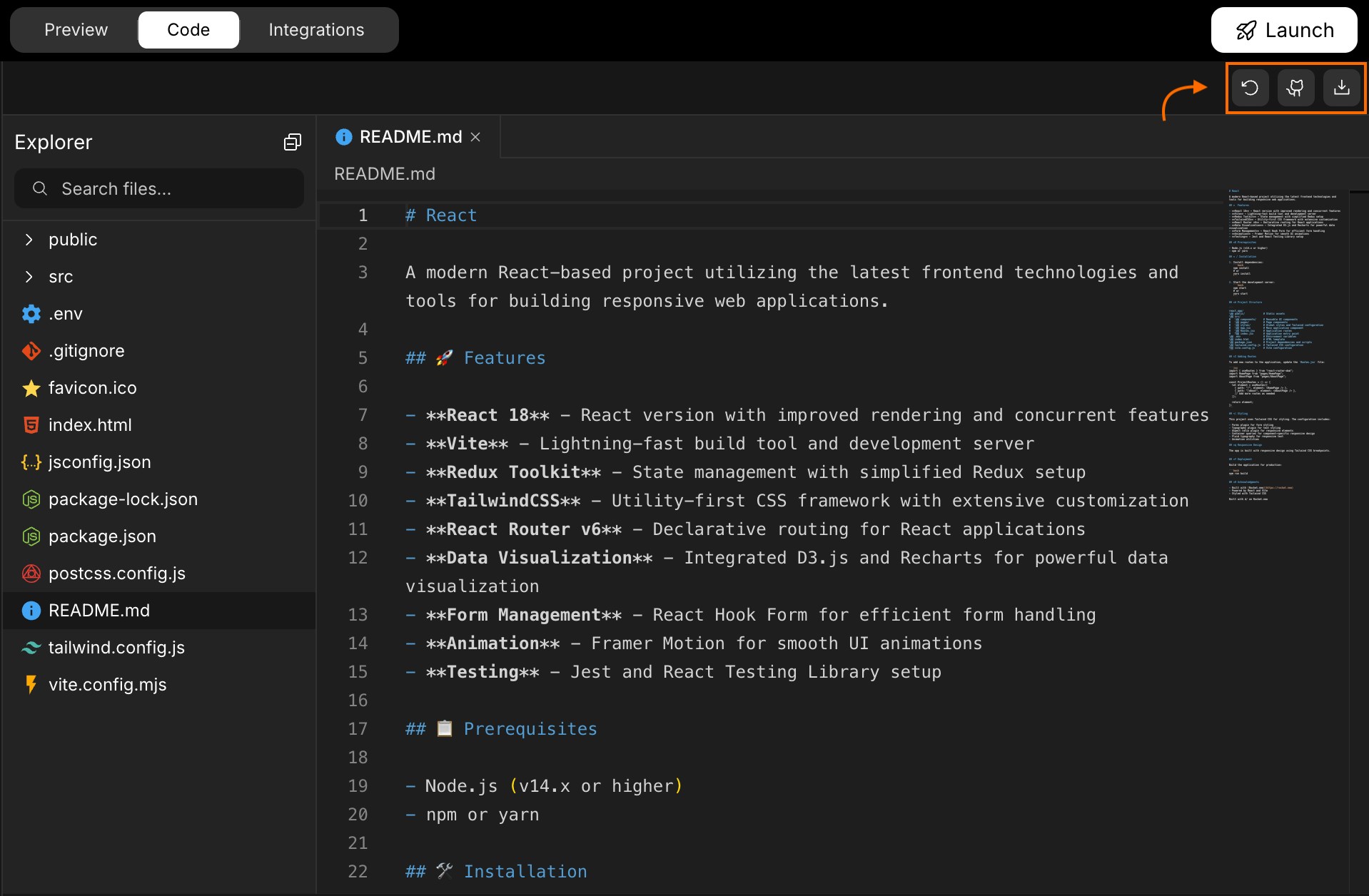 GitHub icon in Rocket code-view toolbar
