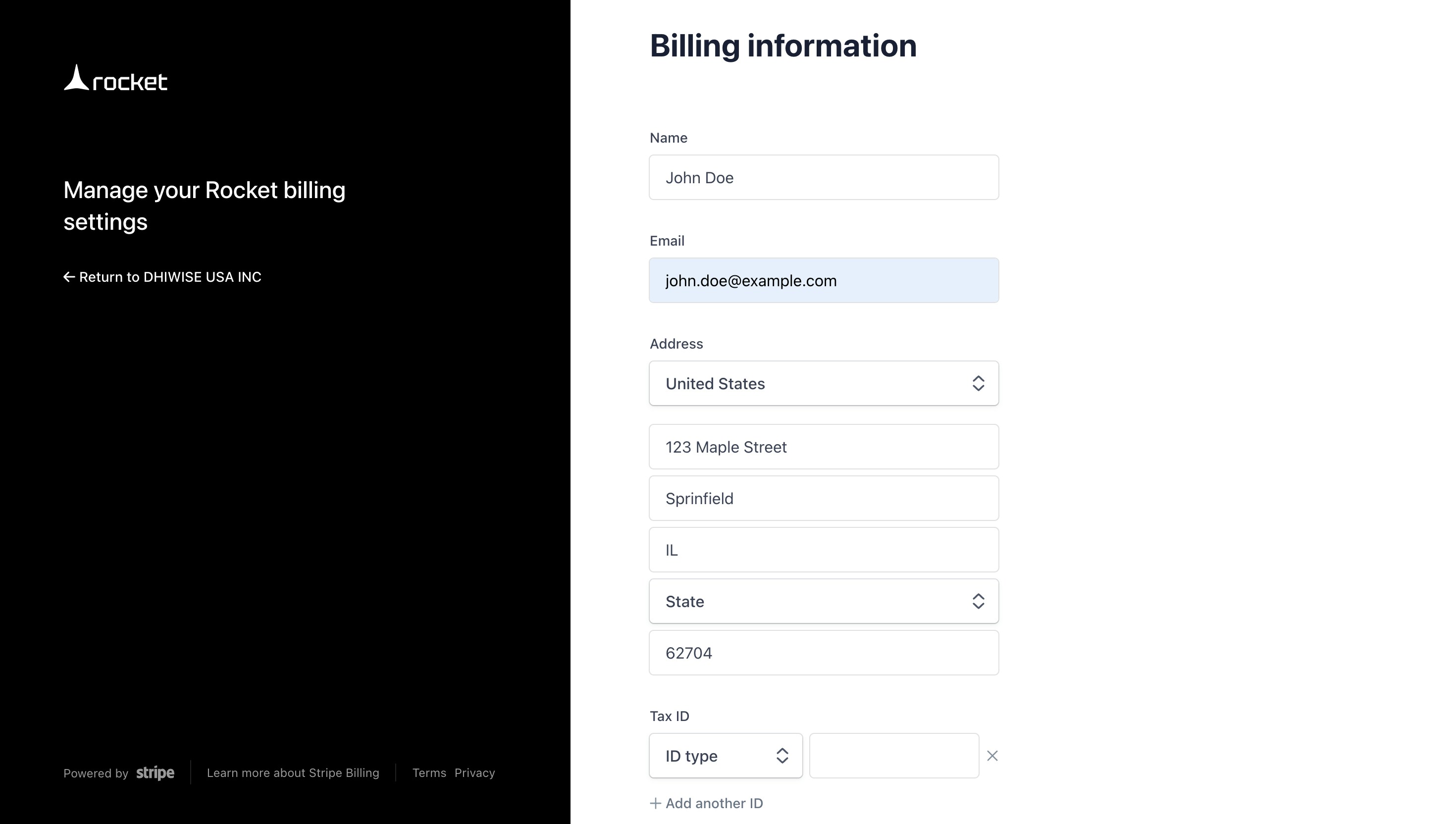 Form for updating name, address, and tax info.