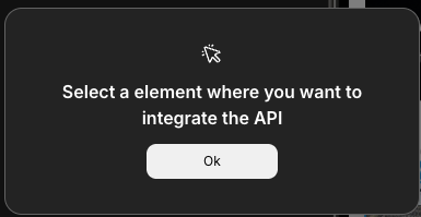 Prompt asking user to select a UI element for API integration.