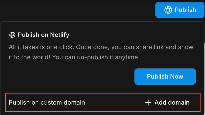 Add domain option in the Publish modal