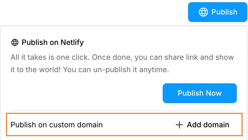 Add domain option in the Publish modal
