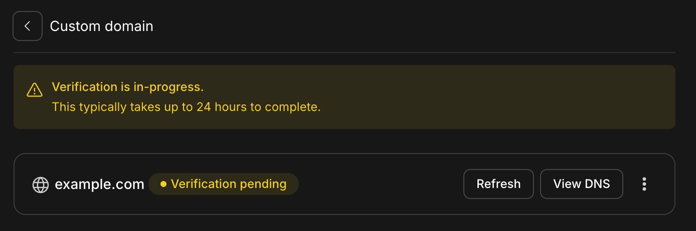 Domain pending verification state