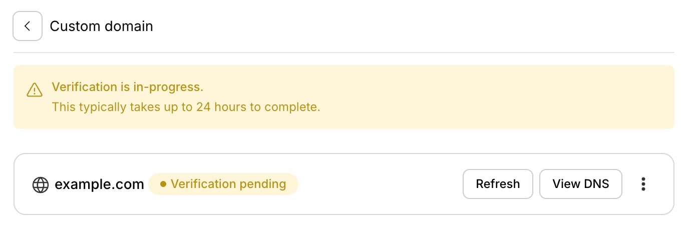 Domain pending verification state