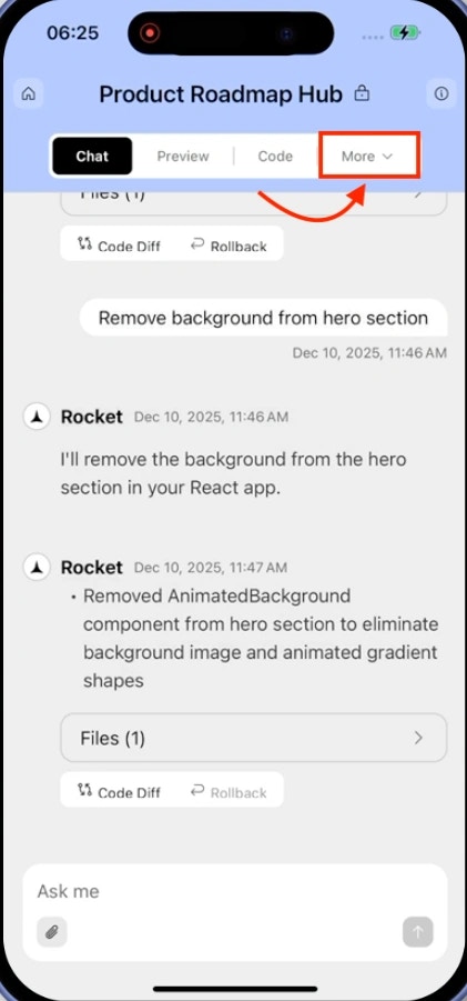 More tab highlighted in the navigation bar at the bottom of the screen.